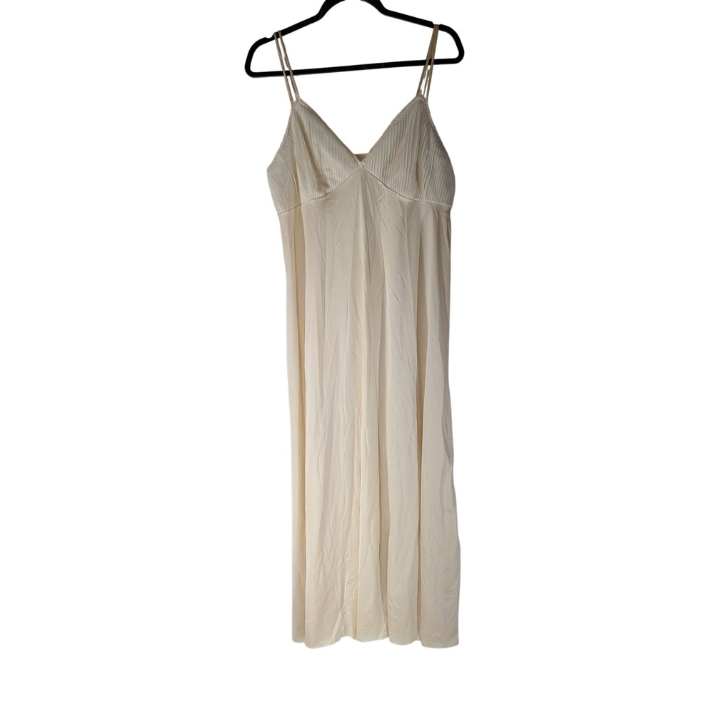 Vintage 70s Beautiful Cream Accordion Pleat Slip Dress Lace Trim size Large